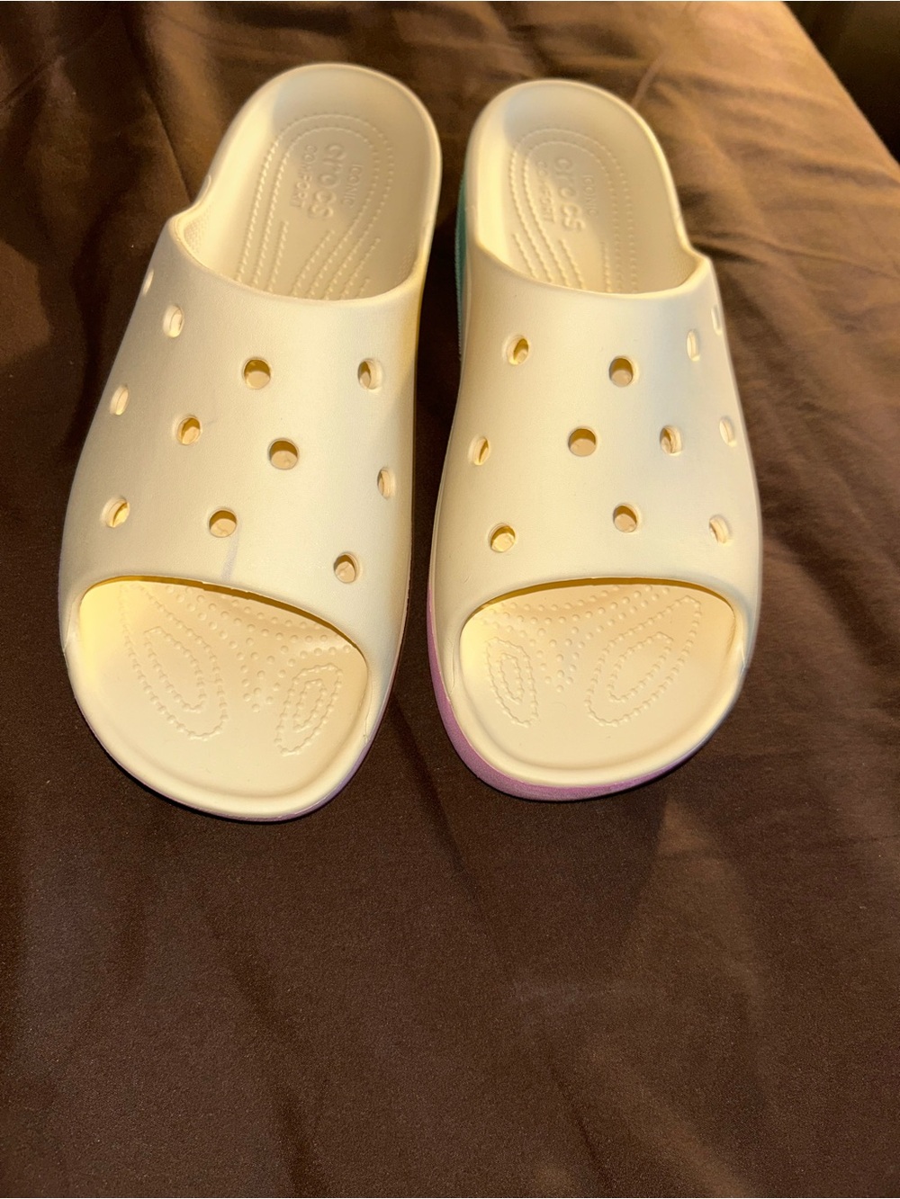 CROCS White Slide Mules with Subtle Pastel Sole